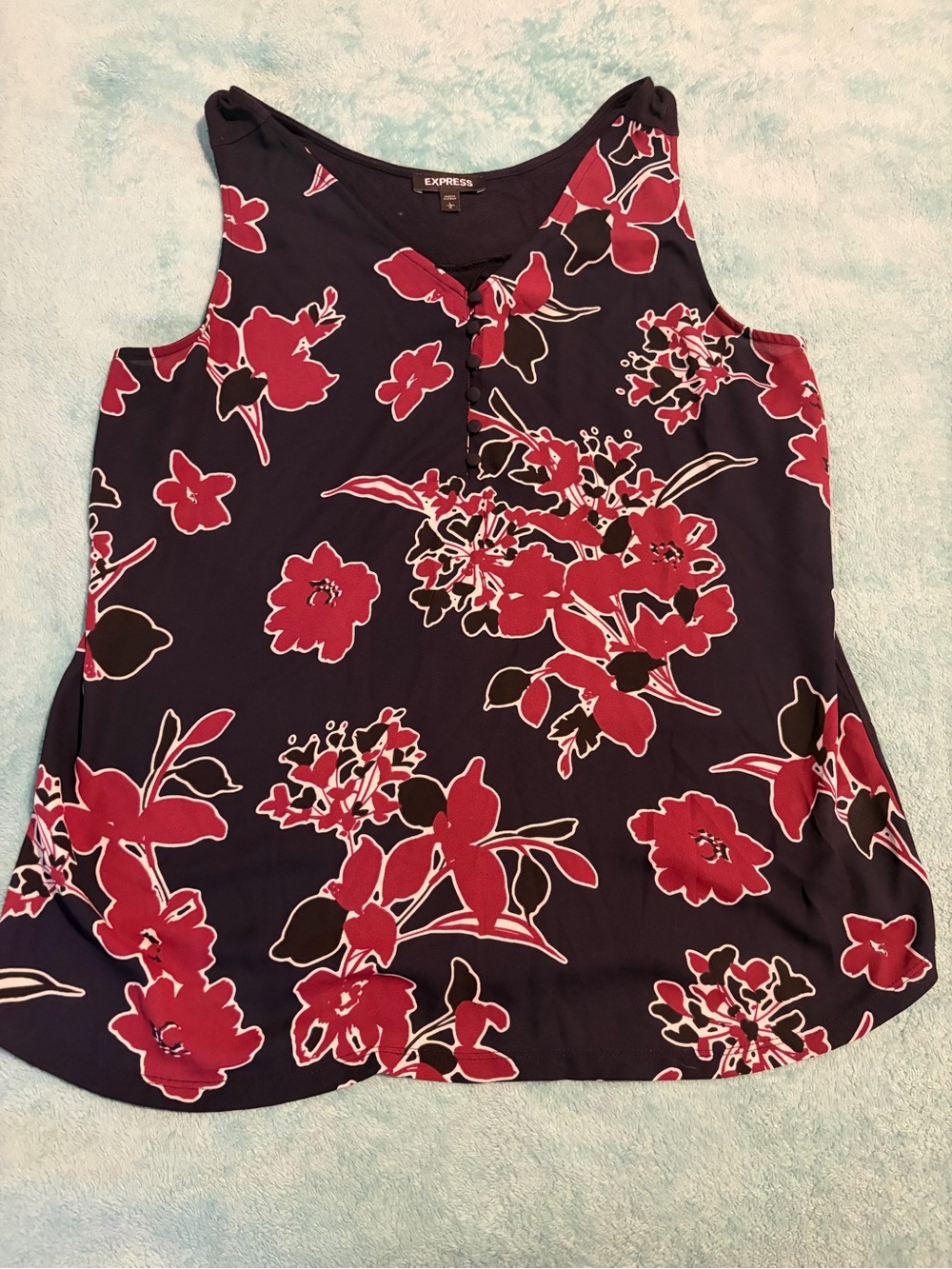 Express Navy Floral Sleeveless Camisole with Pink-Red Blooms